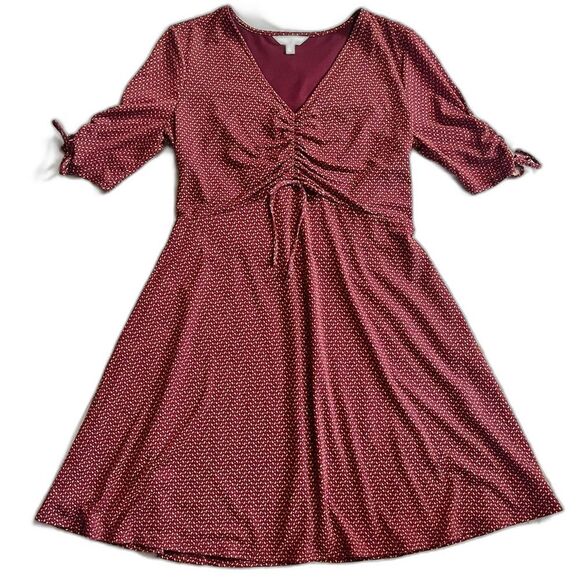 LC Lauren Conrad Dresses & Skirts - Lauren Conrad Women’s Maroon Midi Dress with Knot Sleeve Size Medium